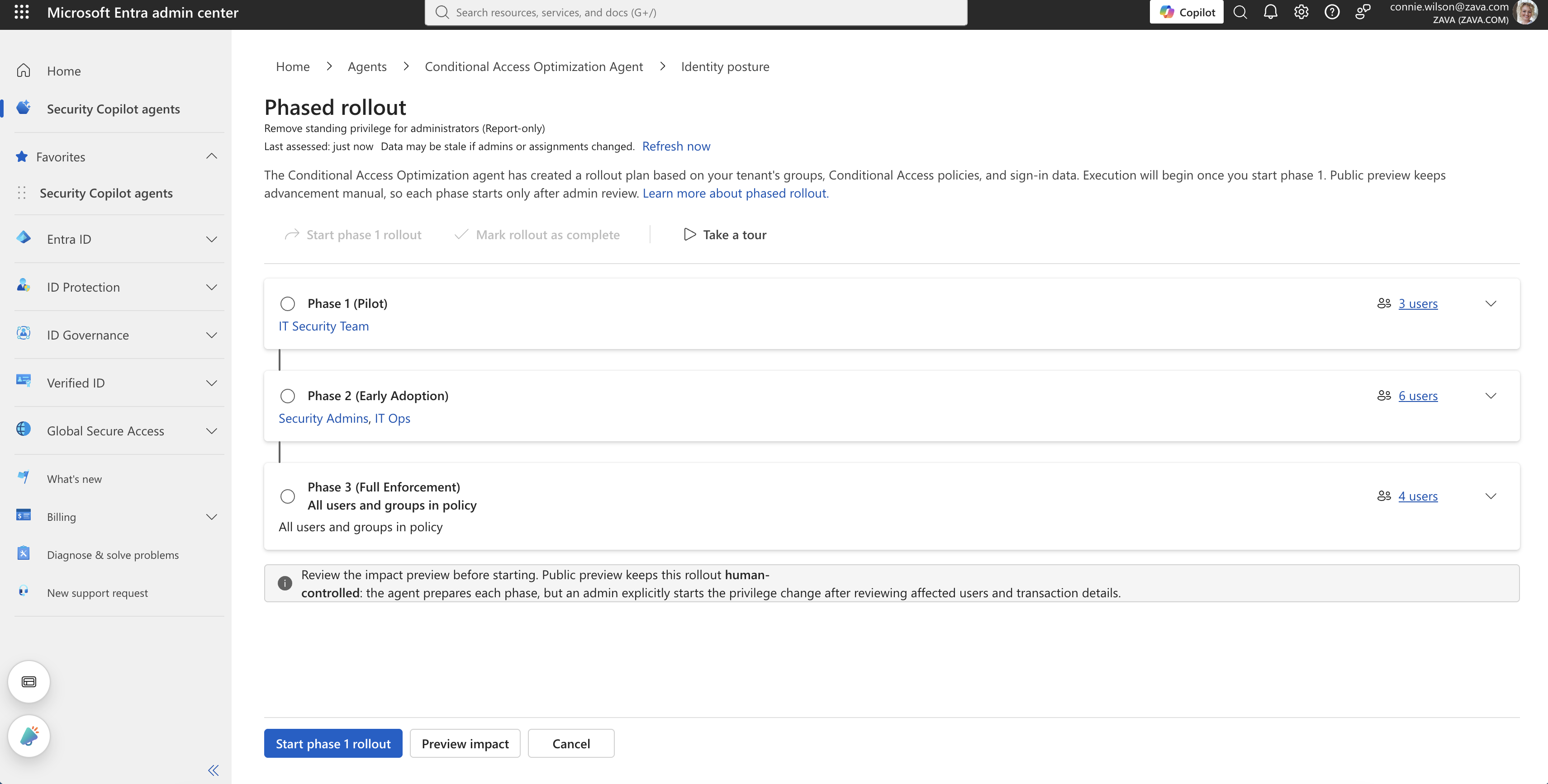 Hackathon: a basic phased-rollout list inside the agent.
