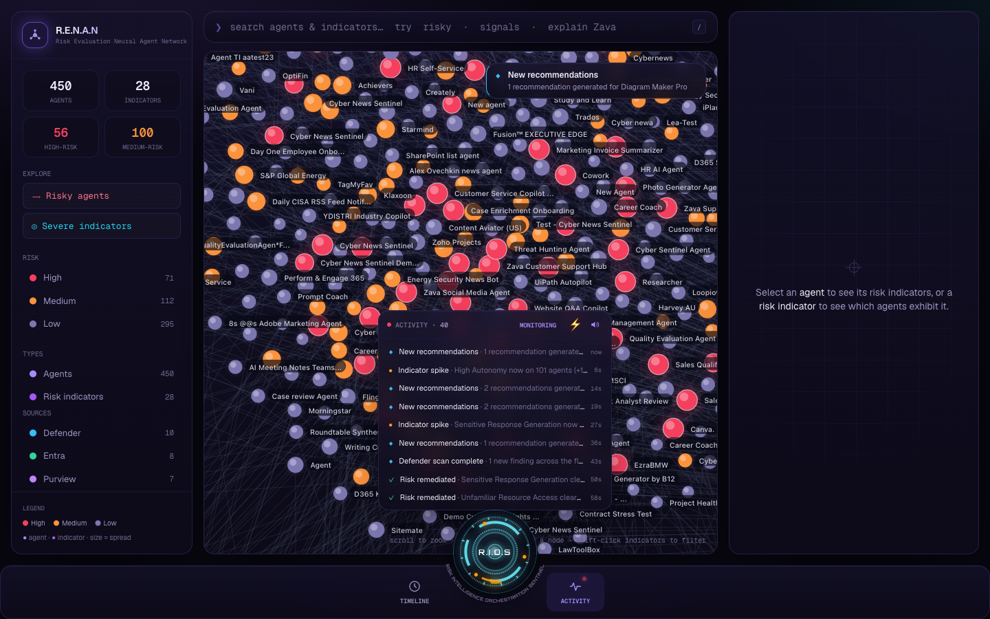 The activity feed as a popover in the current bottom command dock.